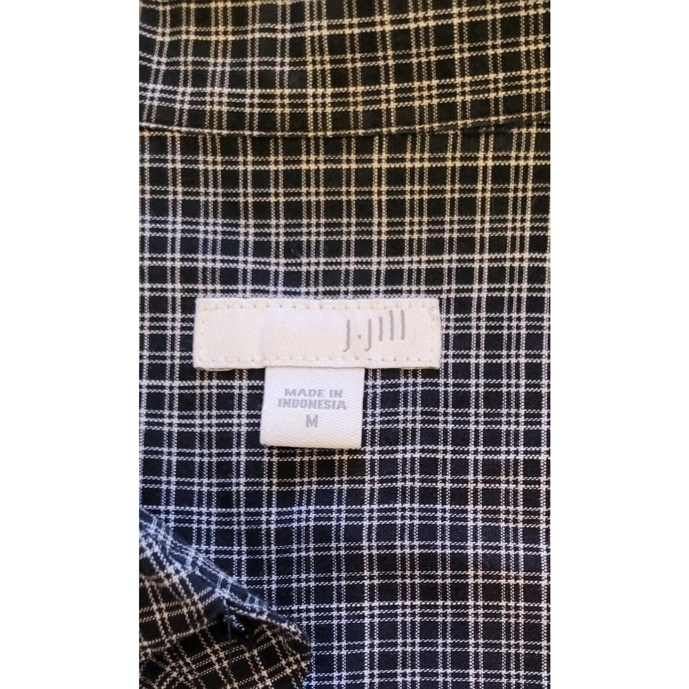 J. Jill Womens Size M Shirt Black White Gingham Plaid Button Up Top Blouse - Picture 5 of 7